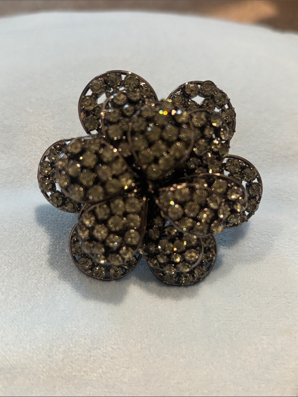 BCBGMaxAzria Adjustable Black Crystal Flower Ring